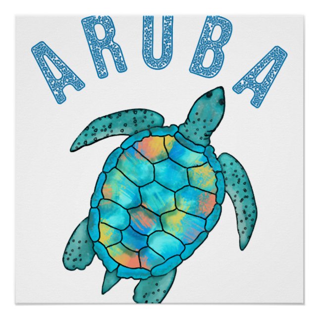 Aruba Beach Sea Turtle Illustration Poster (Front)