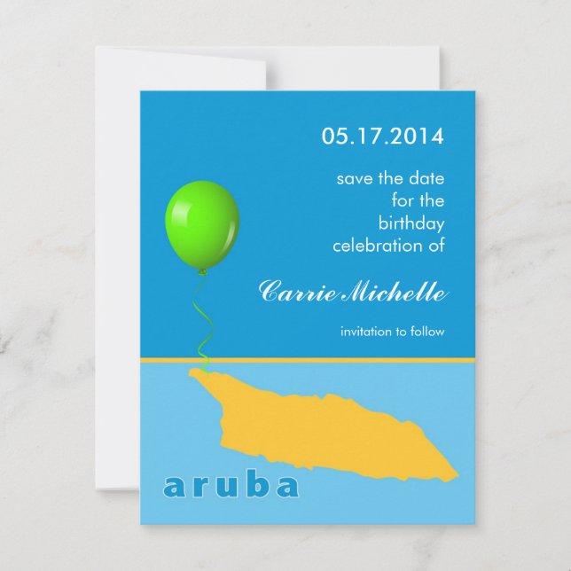 Aruba Birthday Save the Date Announcement (Front)