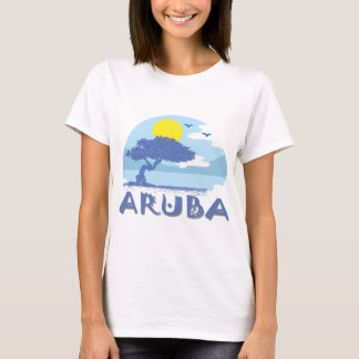 Aruba Blue Divi Divi Tree on Stylised Beach Print T-Shirt