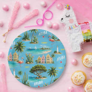 Aruba Caribbean Island lighthouse travel souvenir Paper Plate