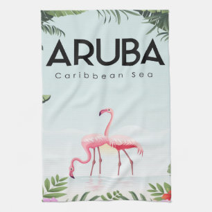 Aruba Caribbean Sea Flamingo   Funny Flamingo Tea Towel