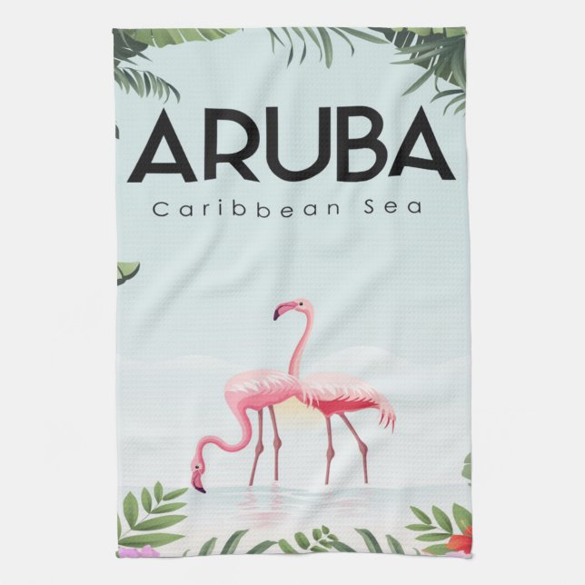 Aruba Caribbean Sea Flamingo | Funny Flamingo Tea Towel (Vertical)