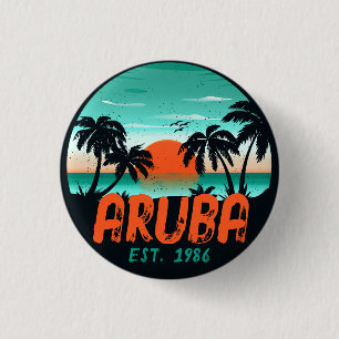 Aruba Caribbean Sea Vintage Retro Sunset Souvenirs 3 Cm Round Badge
