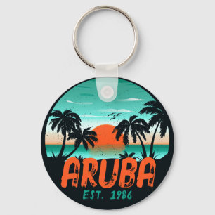 Aruba Caribbean Sea Vintage Retro Sunset Souvenirs Key Ring