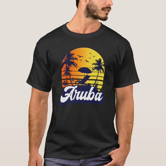 Aruba Caribe Sunset Beach Retro Premium T-Shirt (Front)