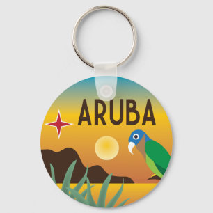 Aruba colourful Caribbean illustration Key Ring