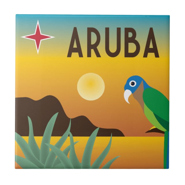 Aruba colourful Caribbean island Illustration Tile (Front)