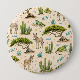 Aruba divi tree, donkey, iguana, cactus 10 cm round badge