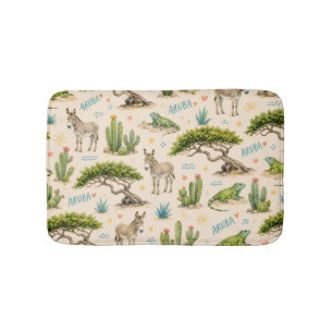 Aruba divi tree, donkey, iguana, cactus bath mat