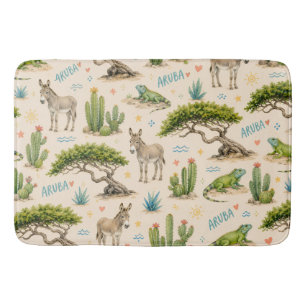 Aruba divi tree, donkey, iguana, cactus bath mat