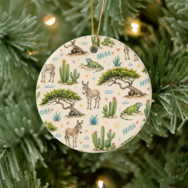 Aruba divi tree, donkey, iguana, cactus ceramic tree decoration (Tree)