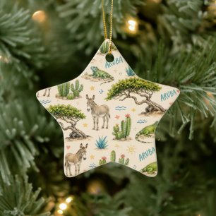 Aruba divi tree, donkey, iguana, cactus ceramic tree decoration