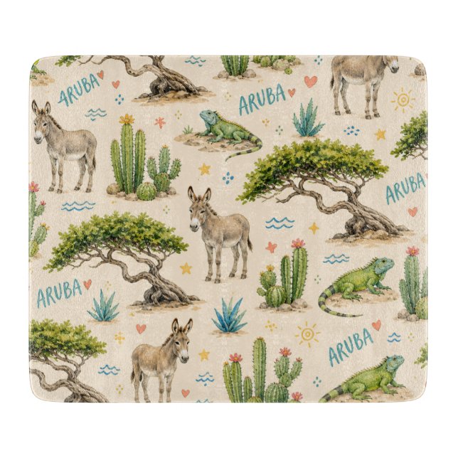 Aruba divi tree, donkey, iguana, cactus cutting board (Front)