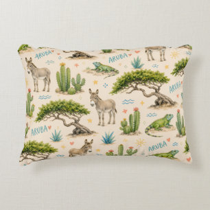 Aruba divi tree, donkey, iguana, cactus decorative cushion