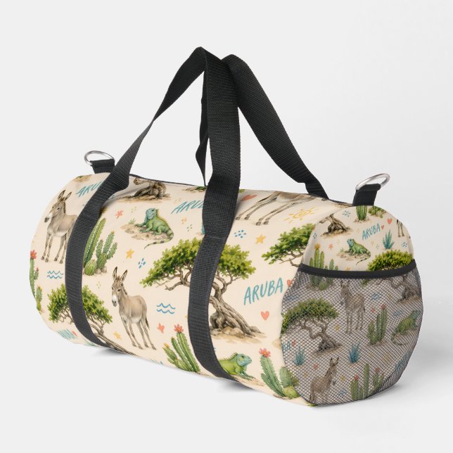 Aruba divi tree, donkey, iguana, cactus duffle bag (Right Corner)