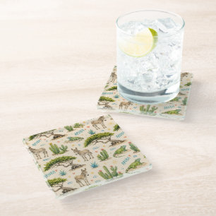 Aruba divi tree, donkey, iguana, cactus glass coaster