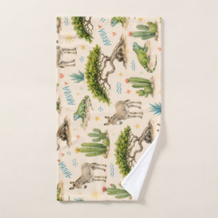 Aruba divi tree, donkey, iguana, cactus hand towel