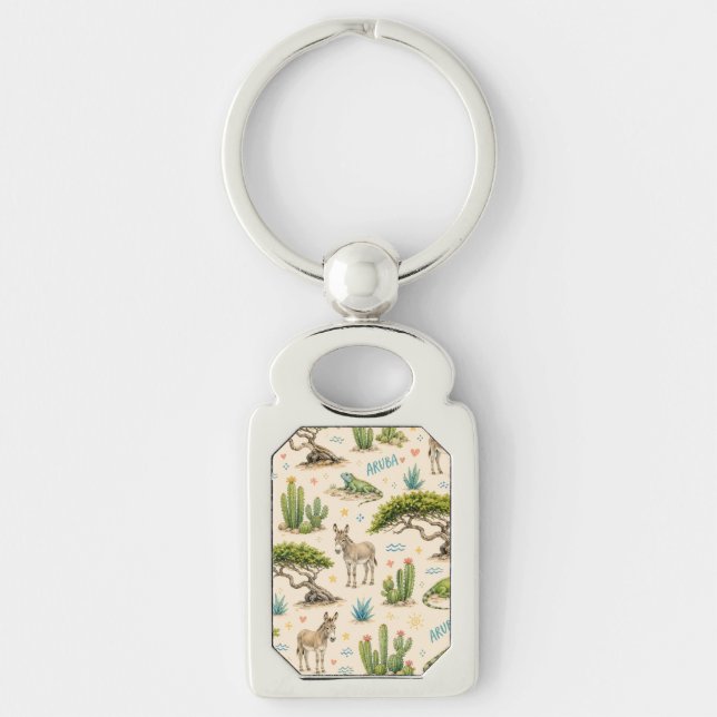 Aruba divi tree, donkey, iguana, cactus key ring (Front)