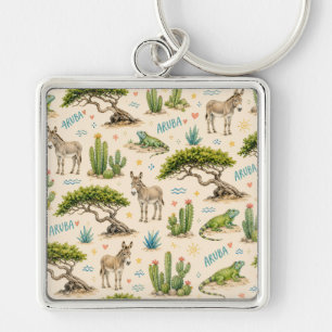 Aruba divi tree, donkey, iguana, cactus key ring