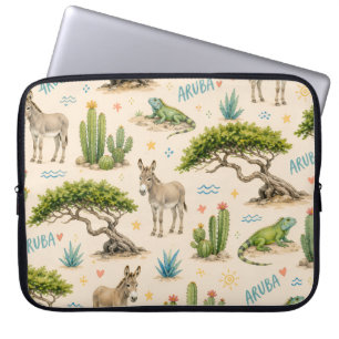 Aruba divi tree, donkey, iguana, cactus laptop sleeve