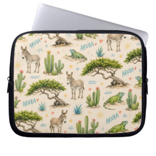 Aruba divi tree, donkey, iguana, cactus laptop sleeve