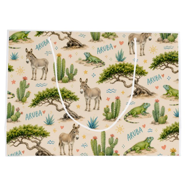 Aruba divi tree, donkey, iguana, cactus large gift bag (Back)