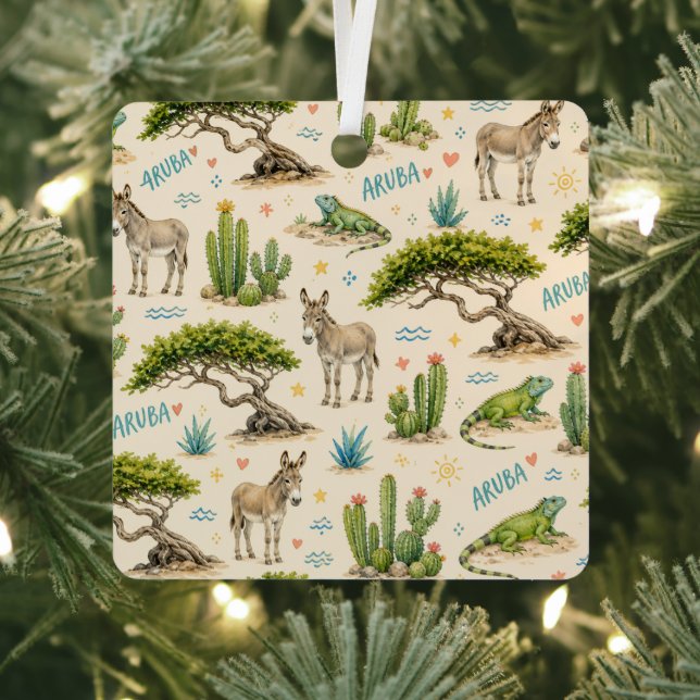 Aruba divi tree, donkey, iguana, cactus metal tree decoration (Insitu)