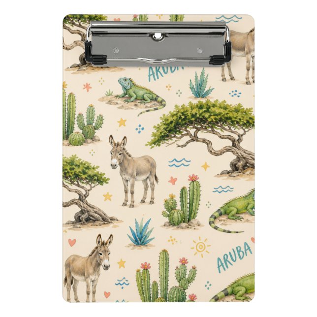 Aruba divi tree, donkey, iguana, cactus mini clipboard (Front)