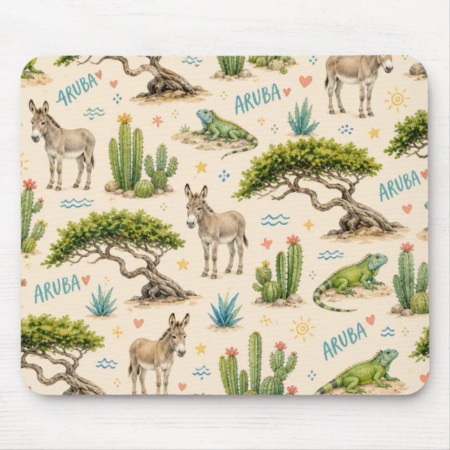 Aruba divi tree, donkey, iguana, cactus mouse mat (Front)