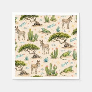 Aruba divi tree, donkey, iguana, cactus napkin