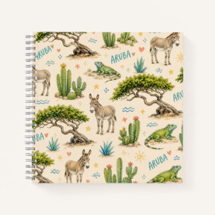 Aruba divi tree, donkey, iguana, cactus notebook