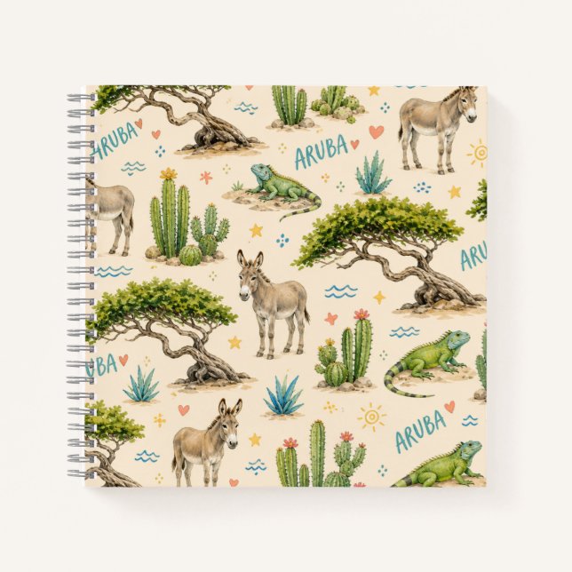 Aruba divi tree, donkey, iguana, cactus notebook (Front)