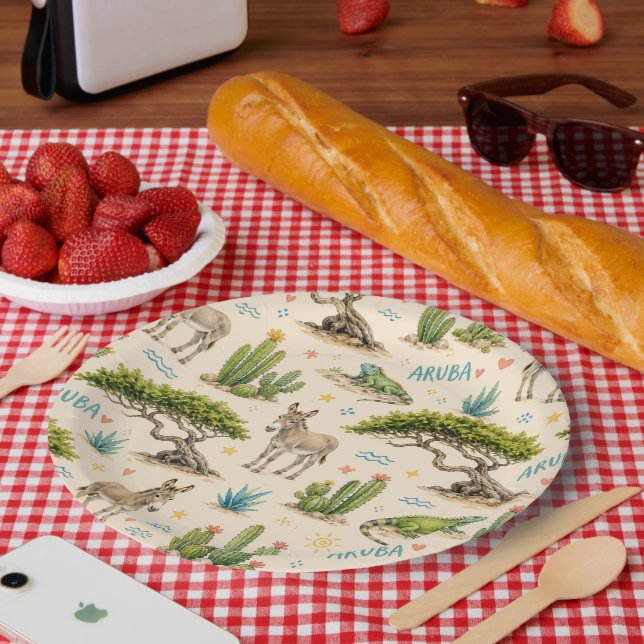 Aruba divi tree, donkey, iguana, cactus paper plate (Picnic)