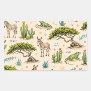 Aruba divi tree, donkey, iguana, cactus rectangular sticker