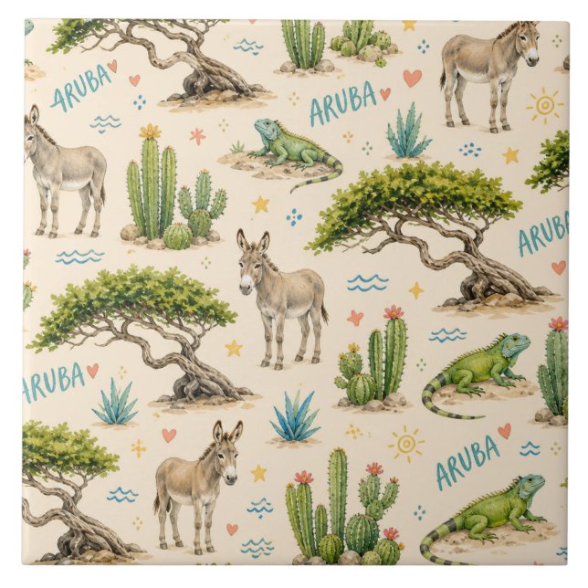 Aruba divi tree, donkey, iguana, cactus tile (Front)