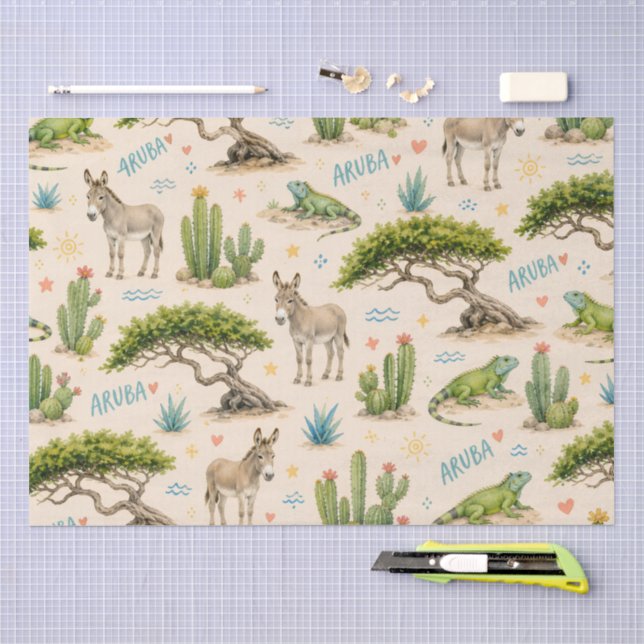 Aruba divi tree, donkey, iguana, cactus tissue paper (Craft)