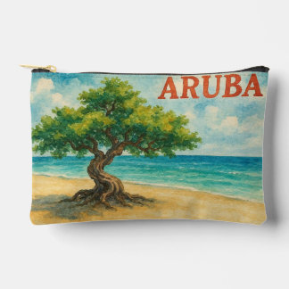 Aruba Divi Tree Eagle Beach watercolor Accessory Pouch