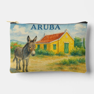 Aruba Donkey and Cunucu House Watercolor Accessory Pouch