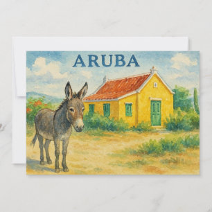 Aruba Donkey and Cunucu House Watercolor Thank You Card