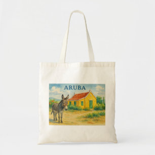 Aruba Donkey and Cunucu House Watercolor Tote Bag