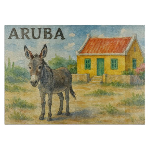 Aruba Donkey with Yellow Cunucu house watercolor Cutting Board