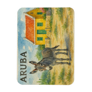Aruba Donkey with Yellow Cunucu house watercolor Magnet