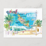 Aruba Dutch Antilles Caribbean Island Illustrated  Postcard<br><div class="desc">Aruba Dutch Antilles Caribbean Island Illustrated Travel Map with Tourist Highlights</div>
