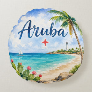Aruba Dutch Caribbean Island travel souvenir Round Cushion