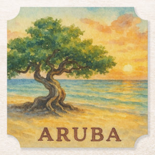 Aruba Eagle Beach Divi Tree Golden Hour Paper Coaster