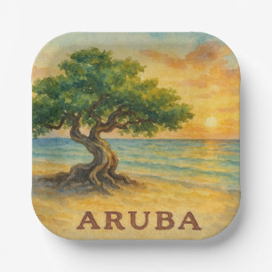 Aruba Eagle Beach Divi Tree Golden Hour Paper Plate