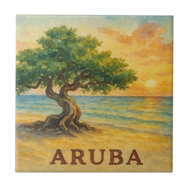 Aruba Eagle Beach Divi Tree Golden Hour Tile (Front)