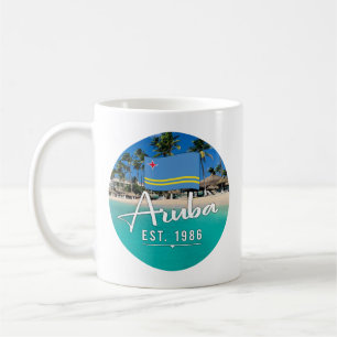 "Aruba Est. 1986" Beach With Flag Coffee Mug