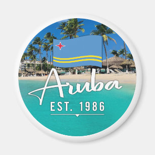 "Aruba Est. 1986" Beach With Flag Magnet