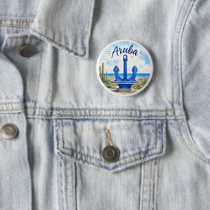Aruba flag anchor Caribbean island travel souvenir 6 Cm Round Badge